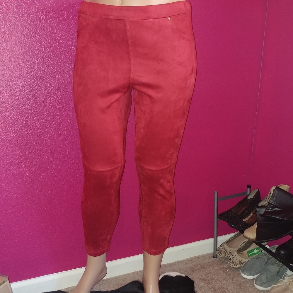 $69 NEW Andrew marc|faux suede moto leggings